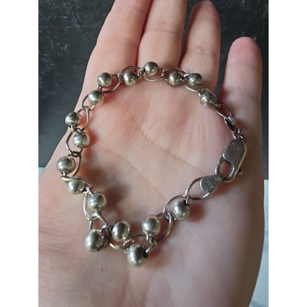 Italian 925 Sterling Silver Beaded Chain Bracelet Vintage
